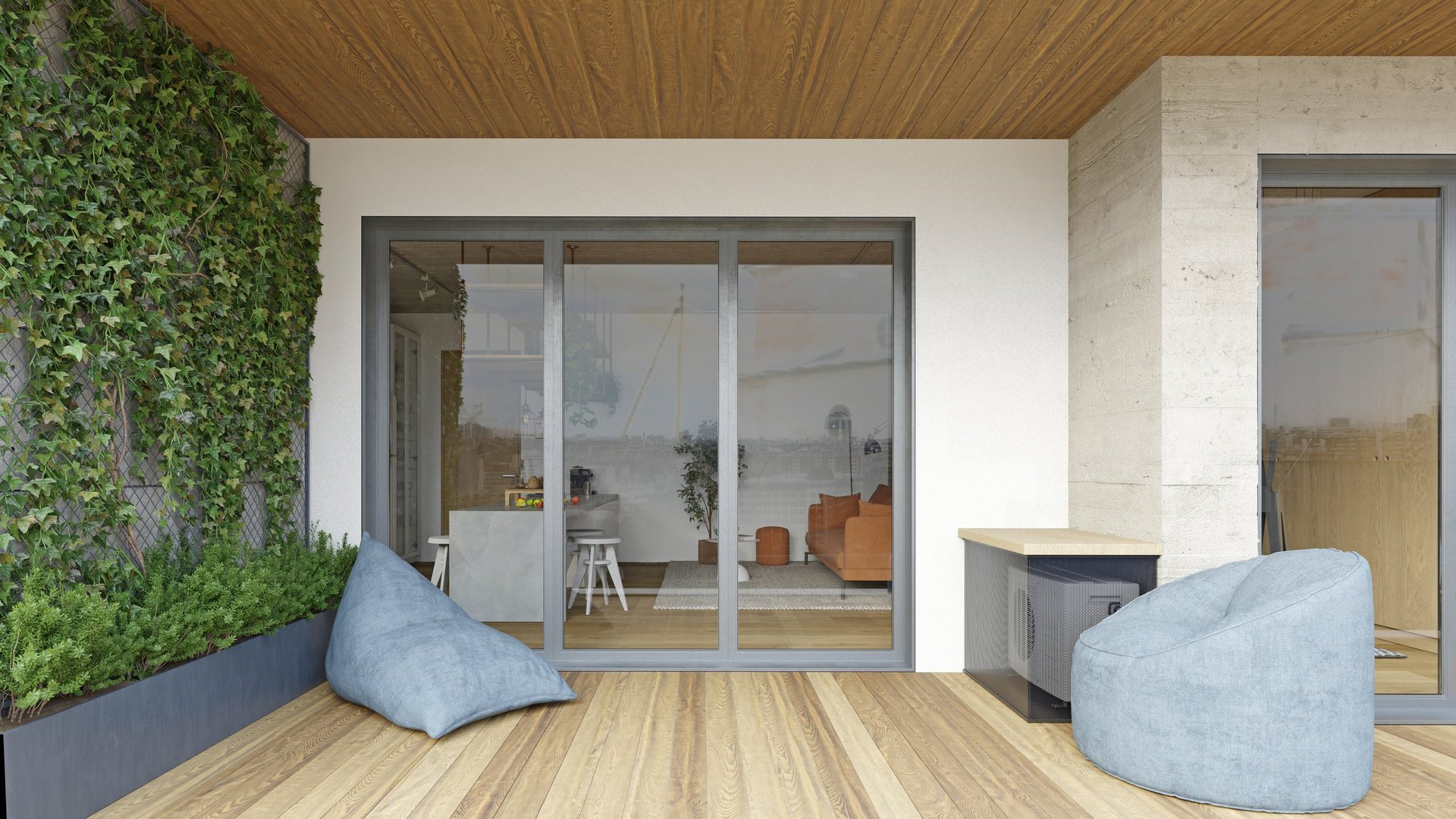 Large glass sliding doors opening from a modern Cape Town apartment living space onto a balcony